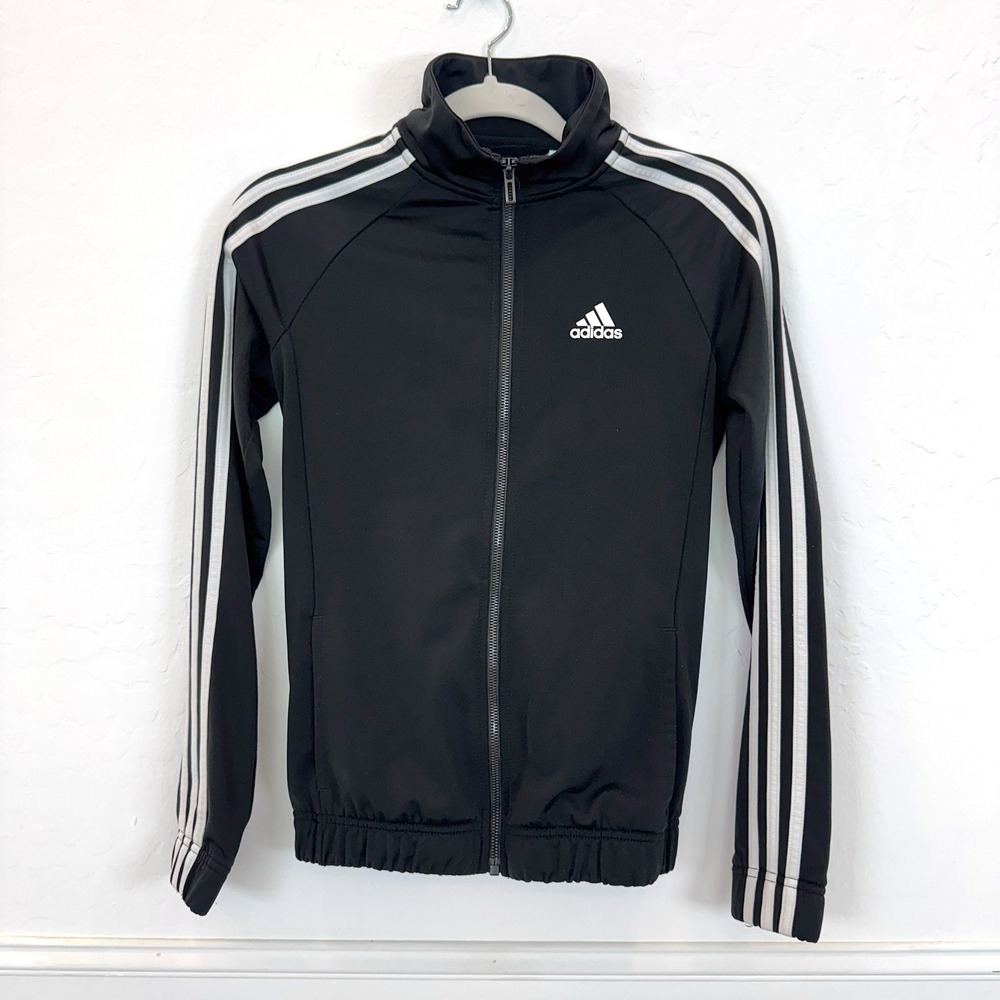 Adidas Track Jacket Black White‎ 3 Stripe Full Zip Athleisure Womens XS